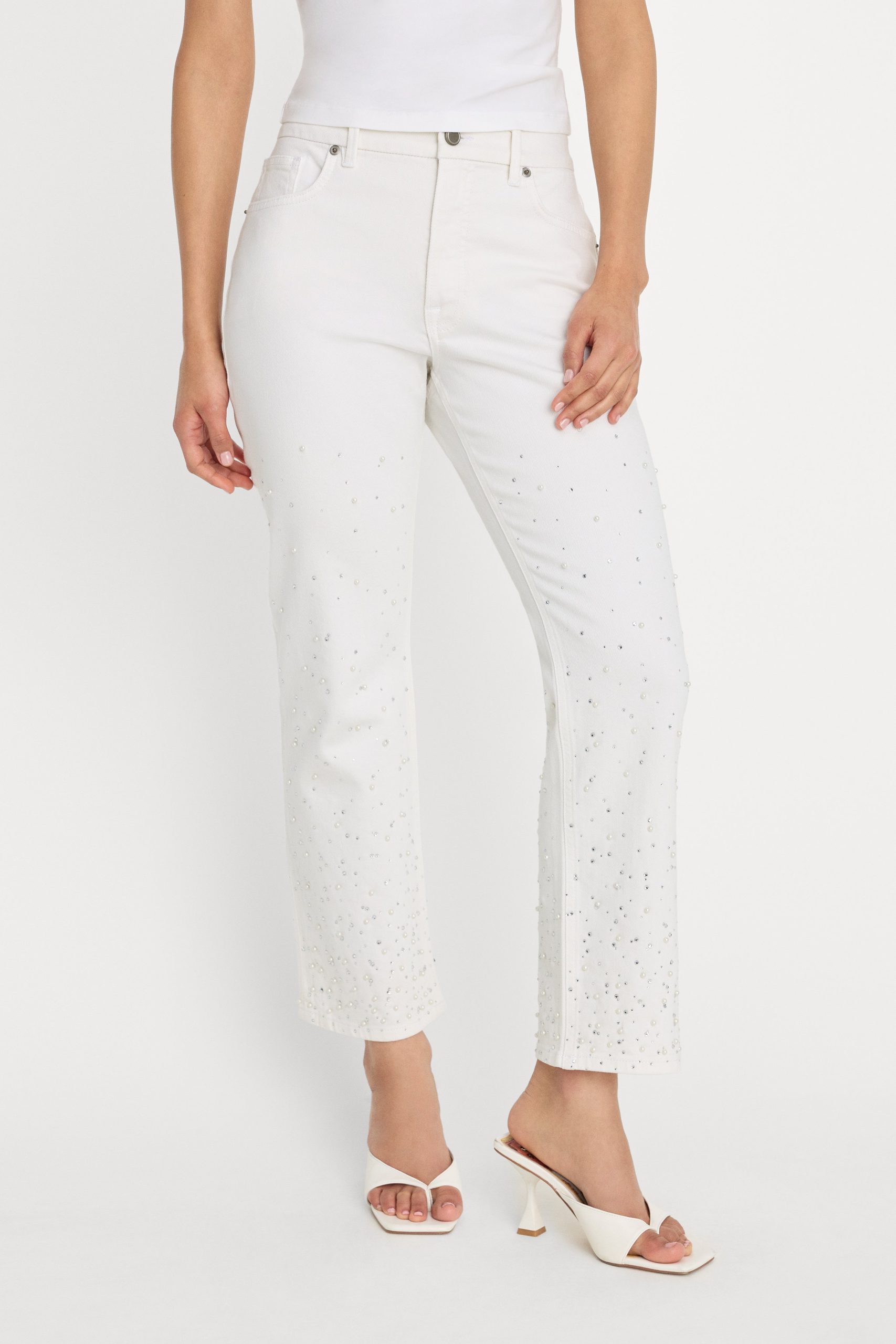 GOOD ICON STRAIGHT ANKLE PEARL JEANS | WHITE001 - Image 2