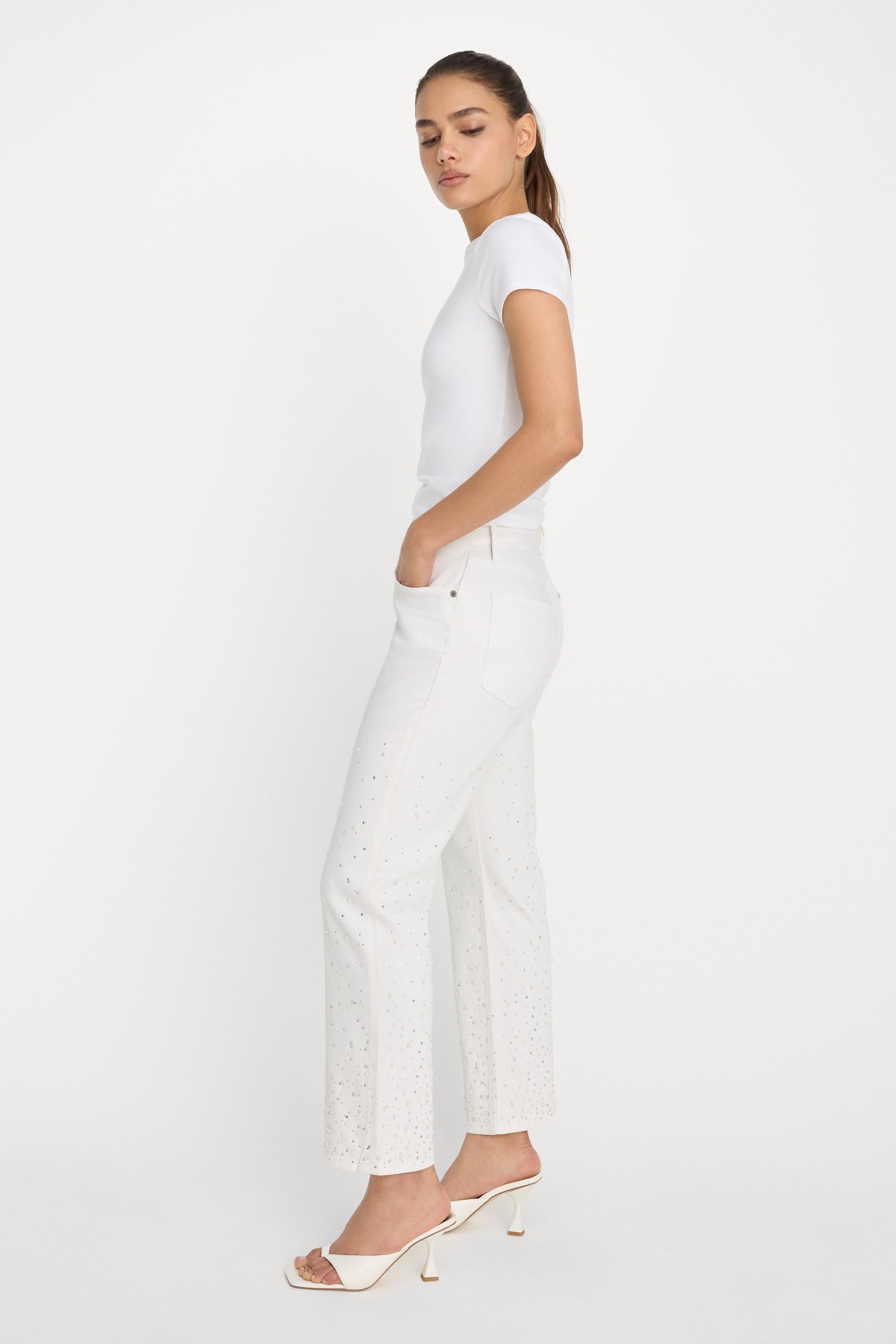 GOOD ICON STRAIGHT ANKLE PEARL JEANS | WHITE001 - Image 4