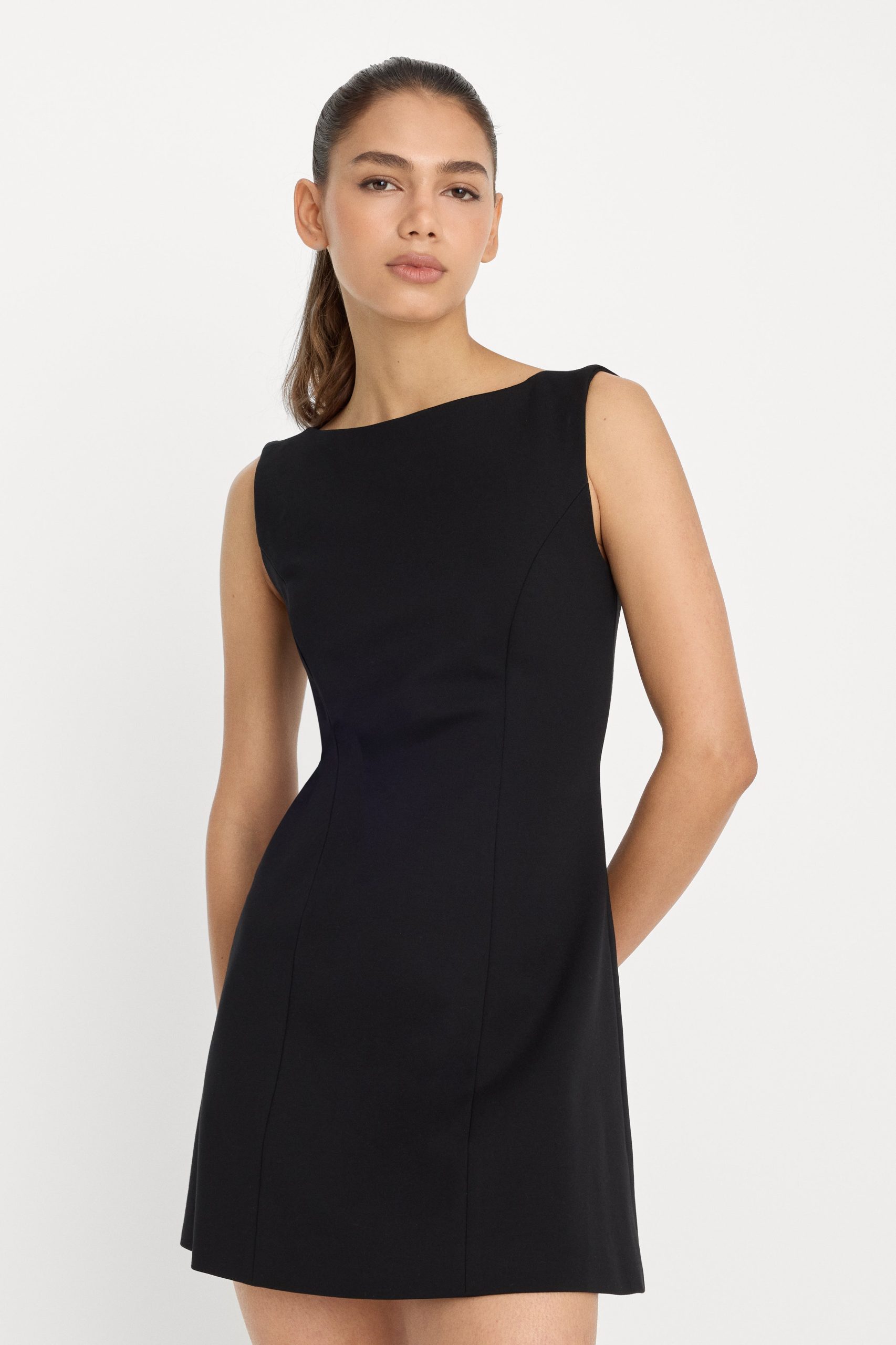 SOFT STRETCH PONTE MINI DRESS | BLACK001 - Image 3