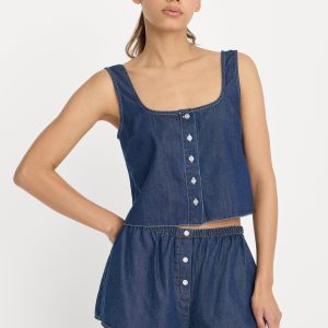DENIM BUTTON FRONT TANK | INDIGO1187