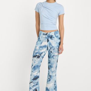 V WAIST CHIFFON FLARE PANTS | BLUE ANGEL PRINT