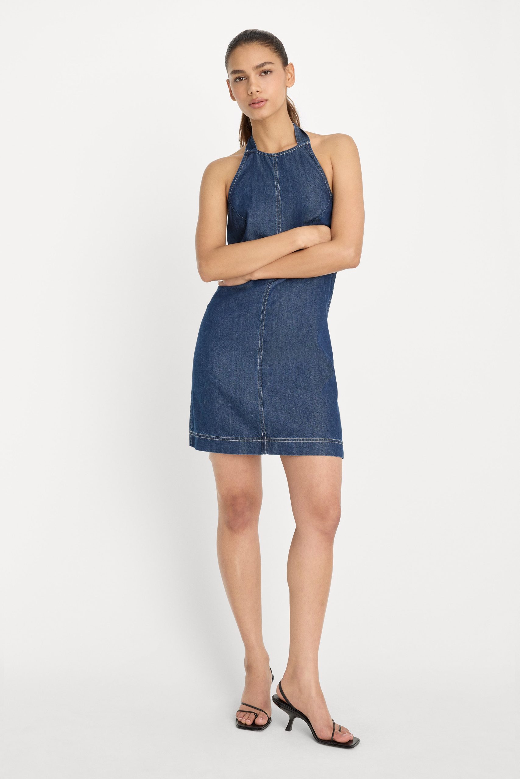 DENIM HALTER SHIFT DRESS | INDIGO1187 - Image 3