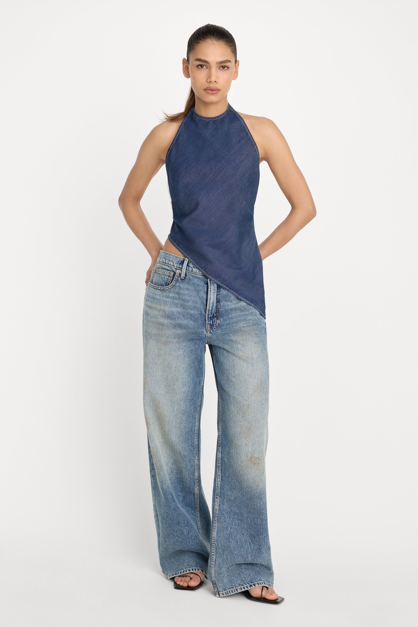 ASYMMETRIC HEM HALTER TOP | INDIGO1187 - Image 4