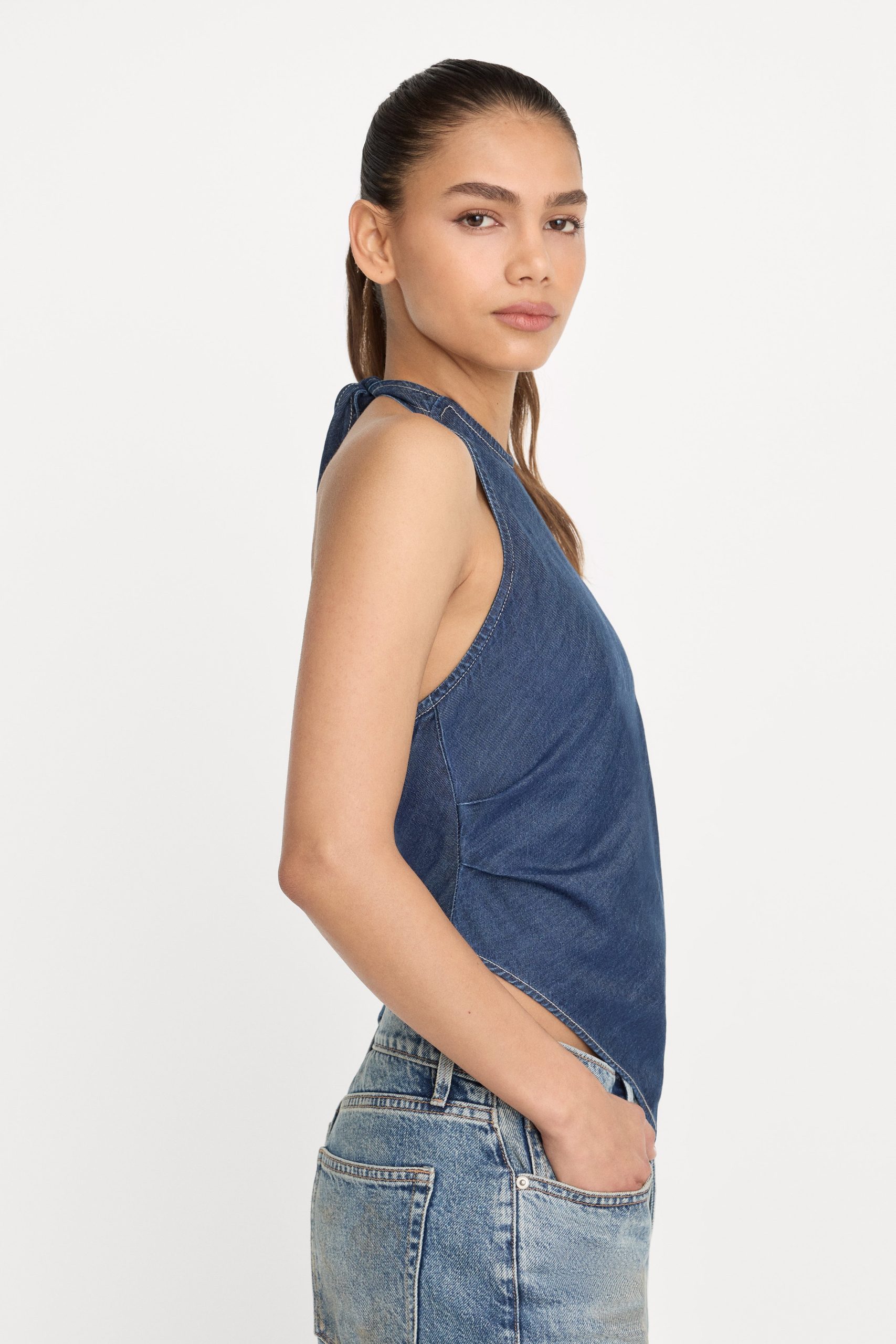 ASYMMETRIC HEM HALTER TOP | INDIGO1187 - Image 5