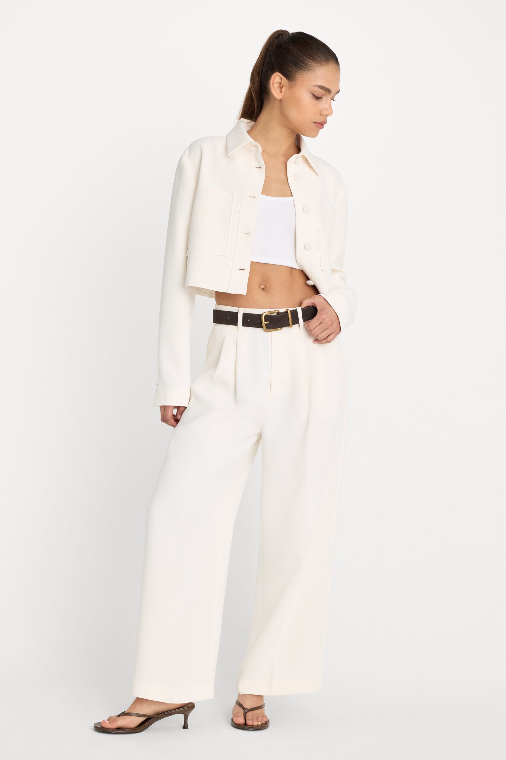 LUXE SUITING HIGH-RISE CROPPED WIDE LEG TROUSER | SOFT SHELL - Image 2