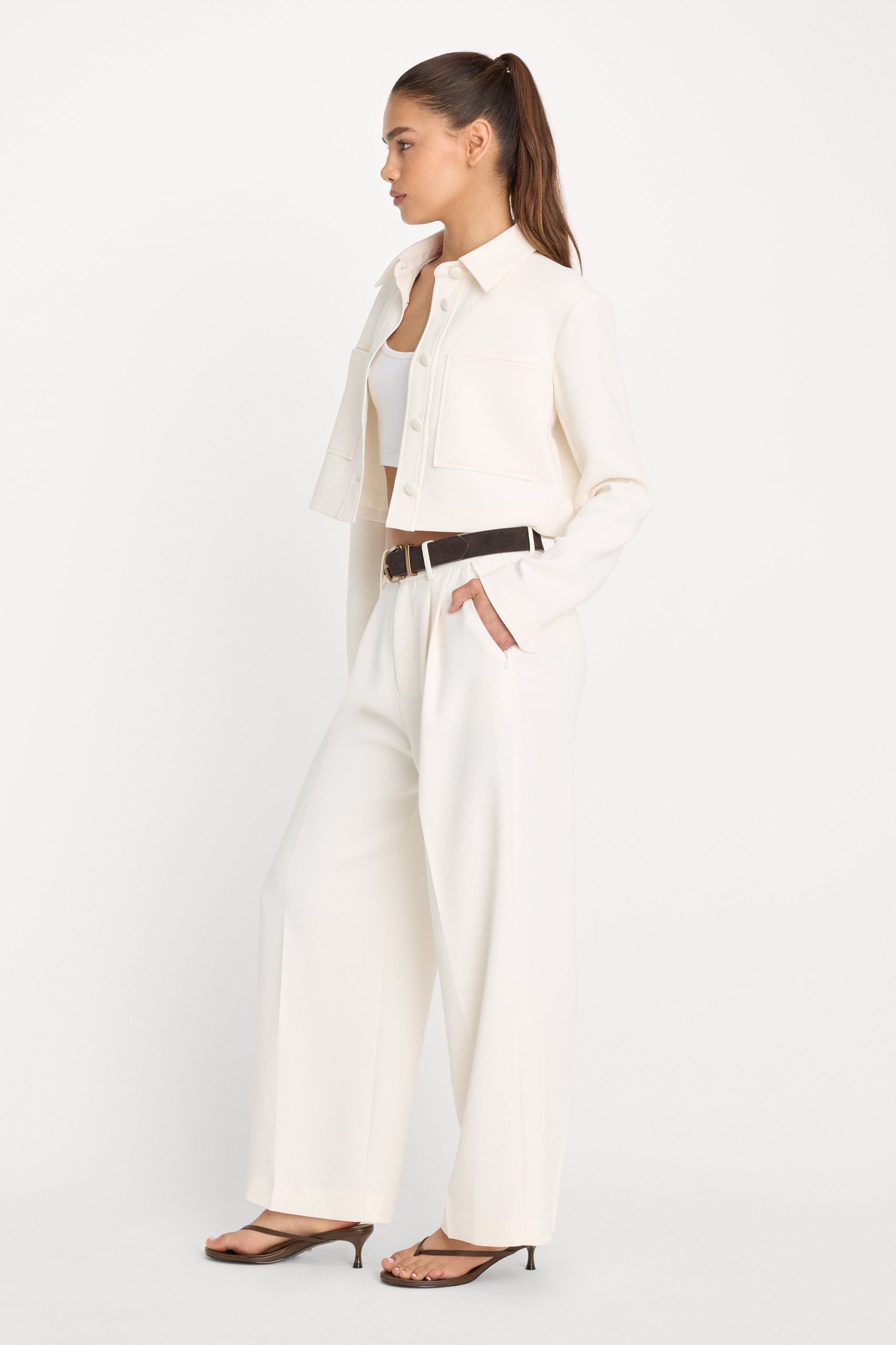 LUXE SUITING HIGH-RISE CROPPED WIDE LEG TROUSER | SOFT SHELL - Image 3