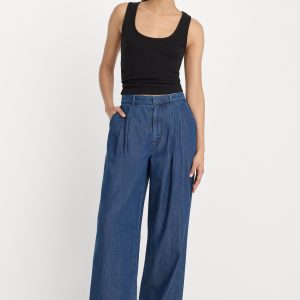 PLEATED HIGH WAISTED WIDE LEG TROUSER | INDIGO1187
