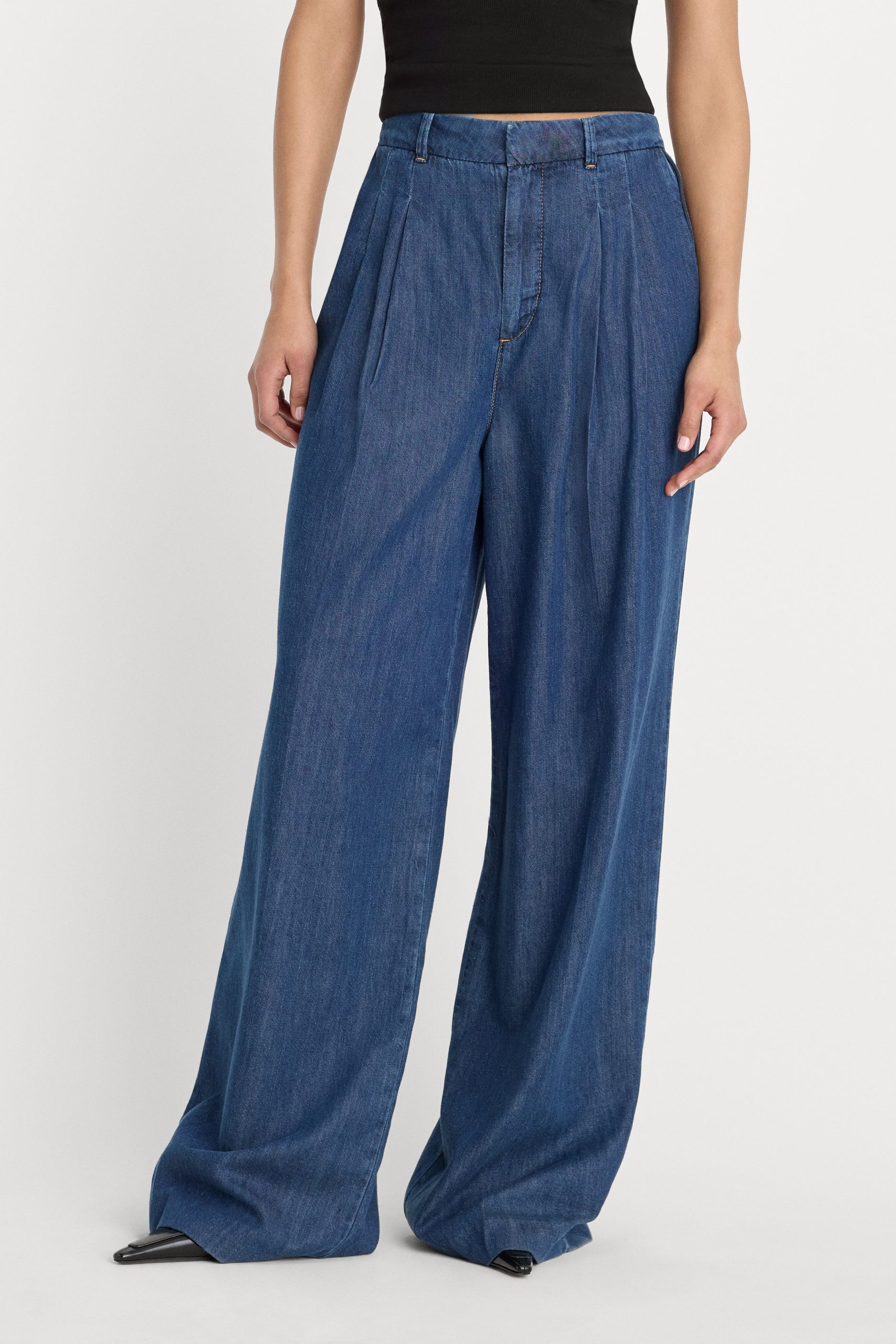 PLEATED HIGH WAISTED WIDE LEG TROUSER | INDIGO1187 - Image 2