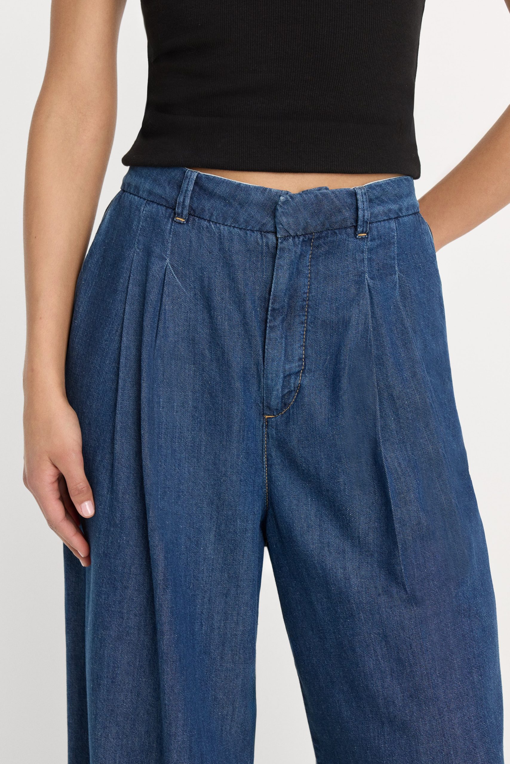 PLEATED HIGH WAISTED WIDE LEG TROUSER | INDIGO1187 - Image 3