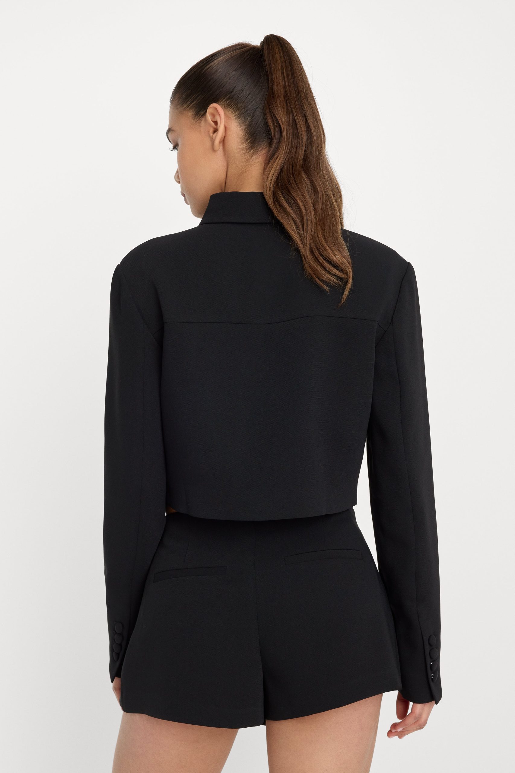 LUXE SUITING CROPPED JACKET | BLACK001 - Image 2