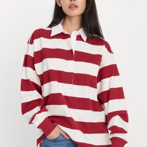 OVERSIZED RUGBY TEE | MERLOT AND CHALK RUGBY STRIPE