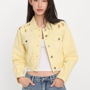 ESSENTIAL CROP DENIM JACKET EMBROIDERED | ANISE YELLOW
