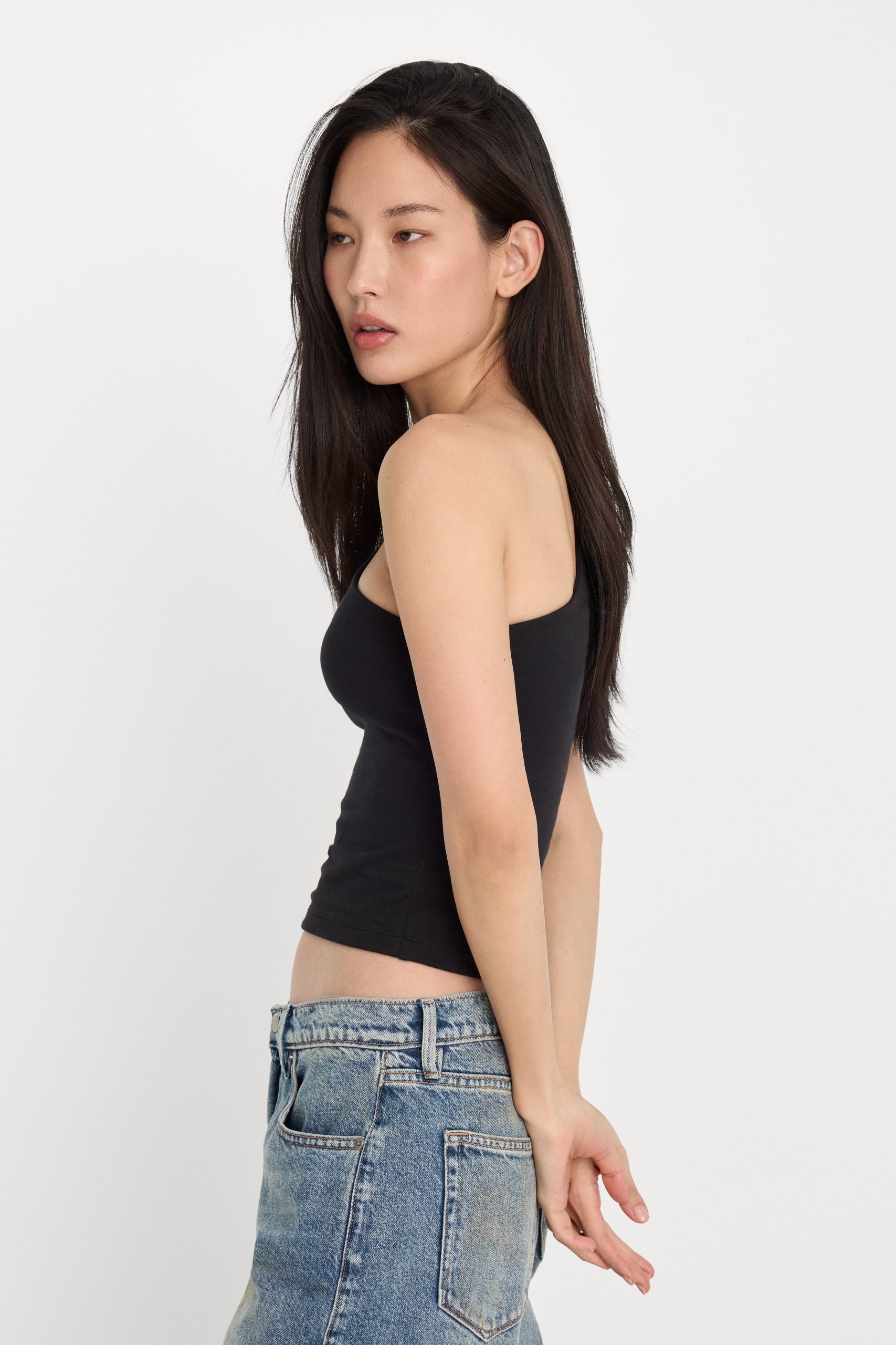 SUPER STRETCH ONE SHOULDER TANK | BLACK001 - Image 2