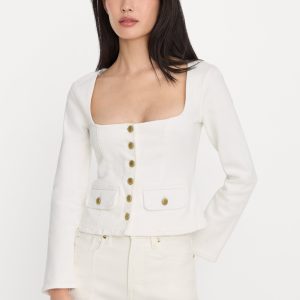 DENIM FITTED BUTTON FRONT JACKET | COTTON WHITE