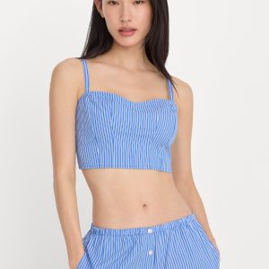 POPLIN BUSTIER CAMI TOP | BLUE AND WHITE STRIPE