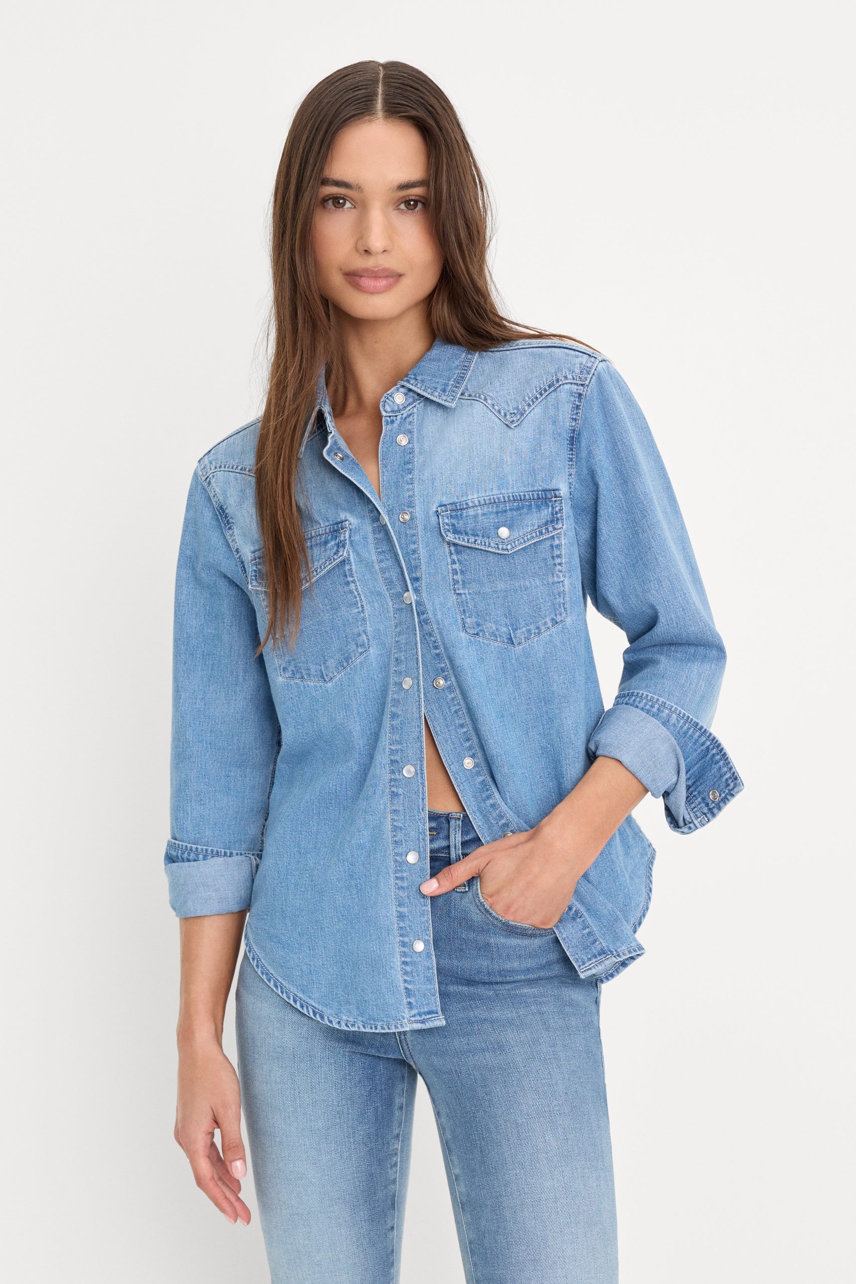 DOLLY SLIM FIT DENIM SHIRT | LIGHT BLUE