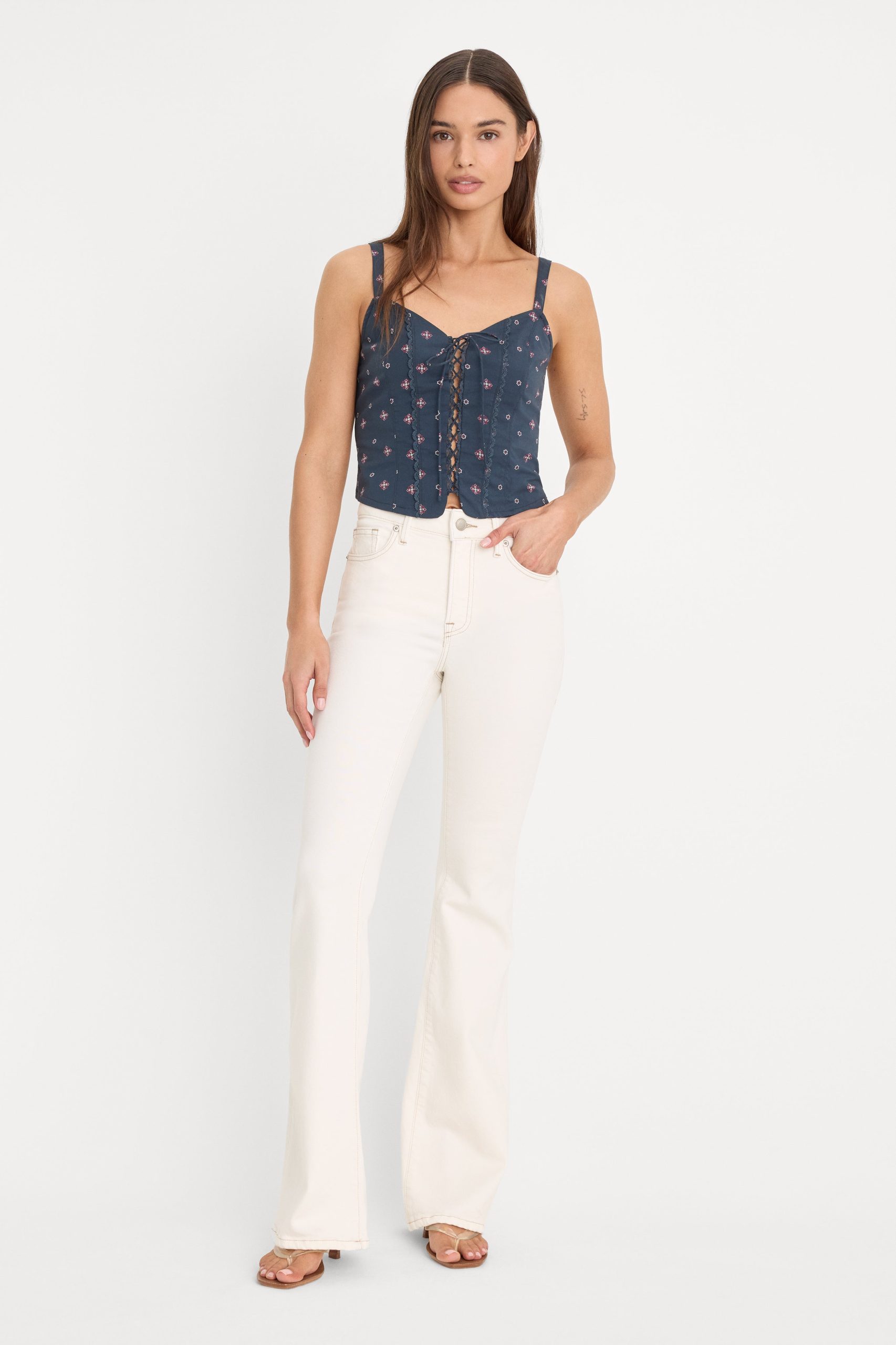 DOLLY LACE UP POPLIN TANK | NEW NAVY BANDANA PRINT - Image 4