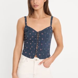 DOLLY LACE UP POPLIN TANK | NEW NAVY BANDANA PRINT