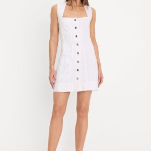 MINI BUTTON FRONT DRESS | WHITE001