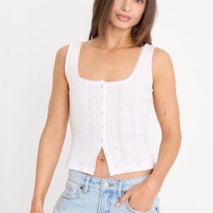 THE POINTELLE BUTTON DOWN TANK | WHITE001