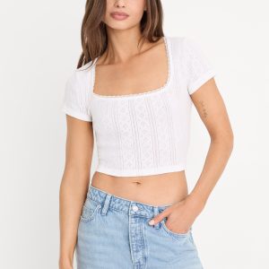 THE POINTELLE SQUARE NECK TOP | WHITE001