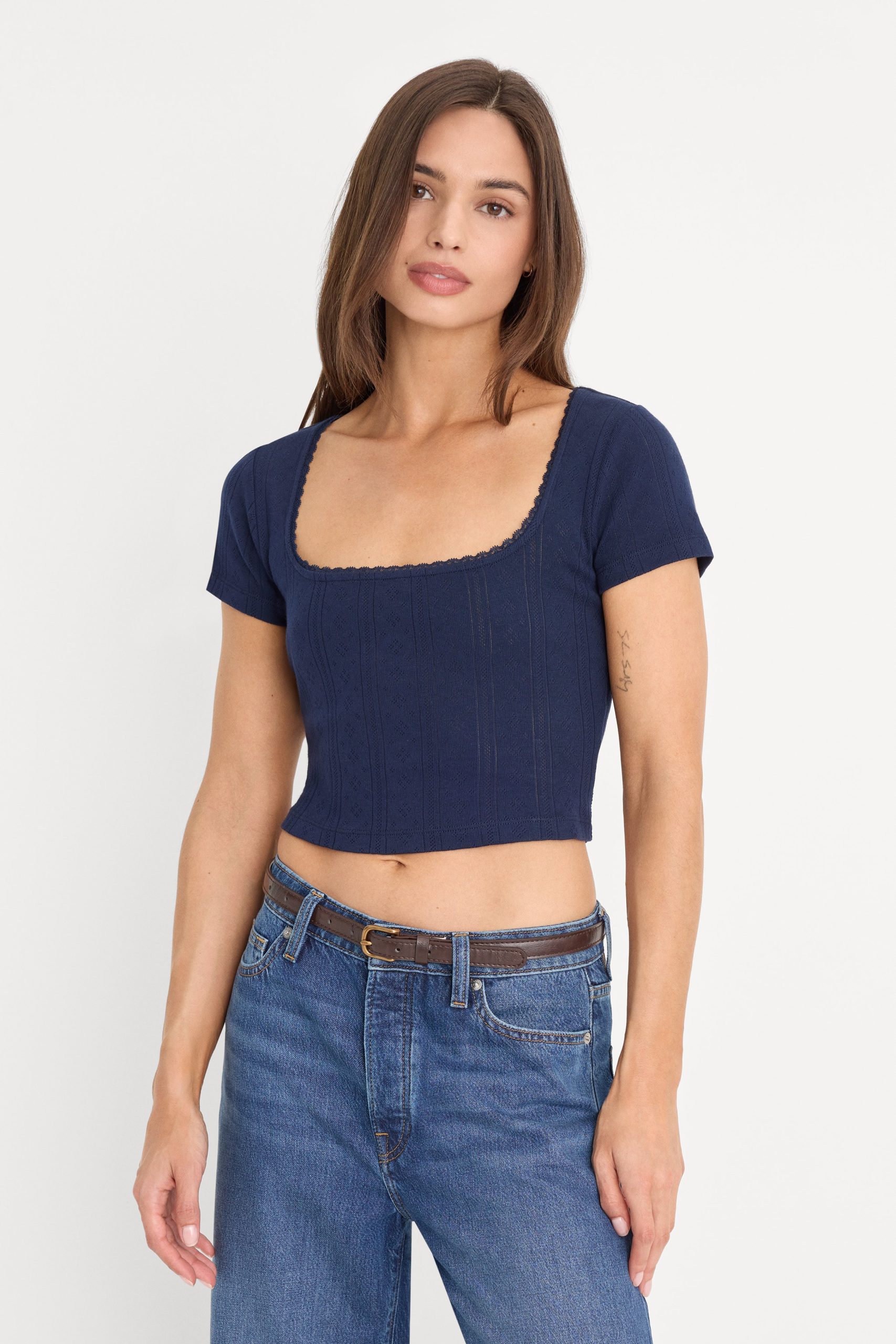 THE POINTELLE SQUARE NECK TOP | HORIZON INK