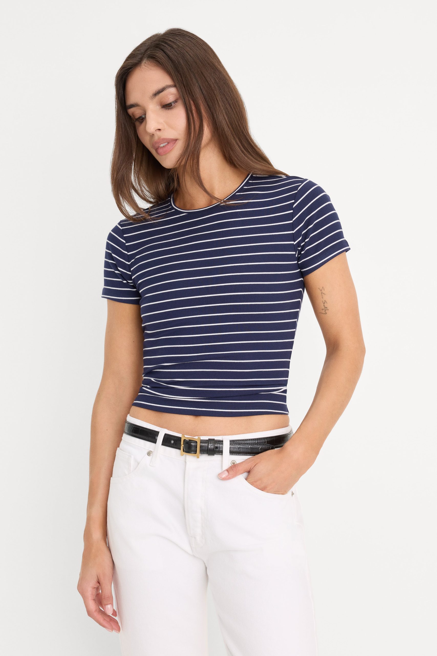 THE RIB BABY TEE | SIMPLE STRIPE HORIZON INK