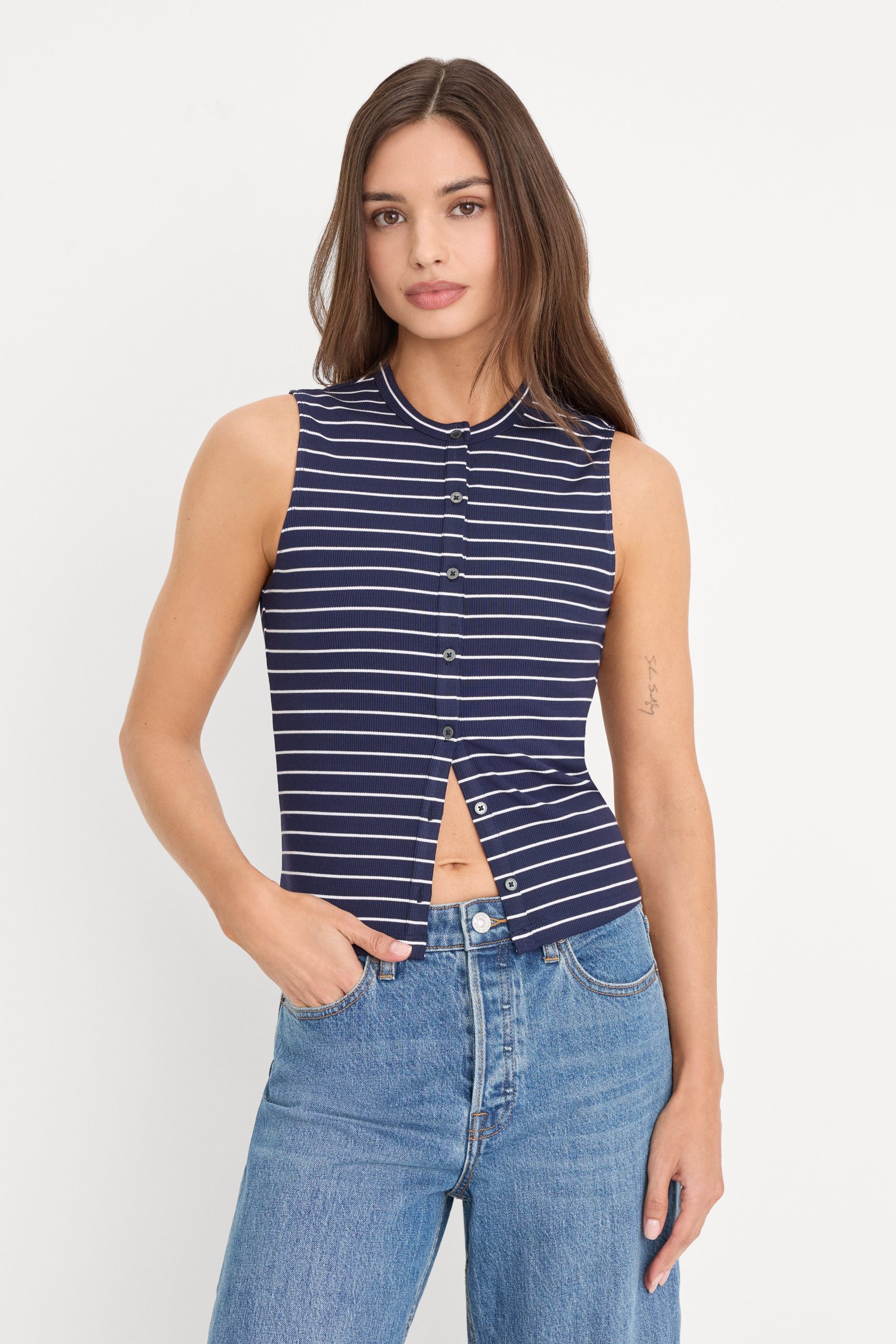 THE RIB SPLAY TOP | SIMPLE STRIPE HORIZON INK