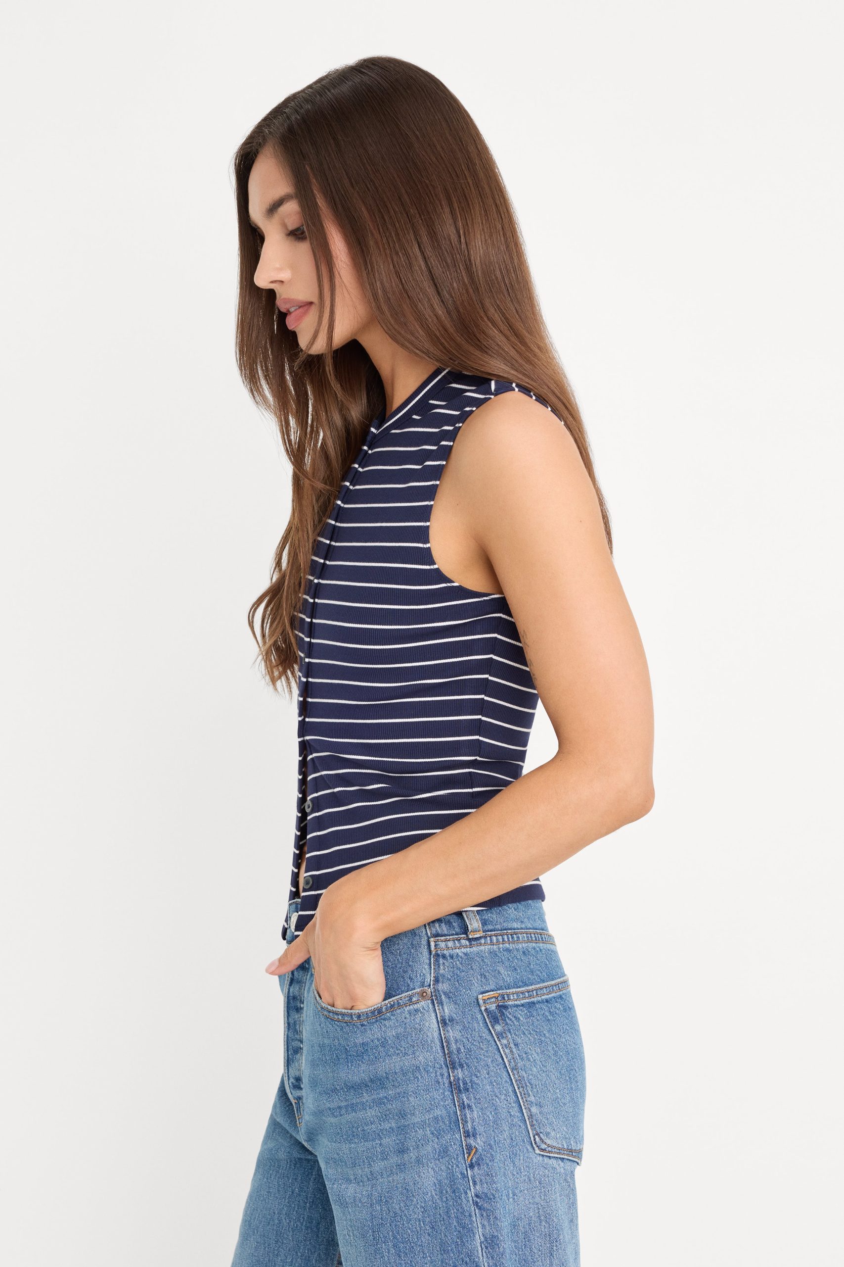 THE RIB SPLAY TOP | SIMPLE STRIPE HORIZON INK - Image 3