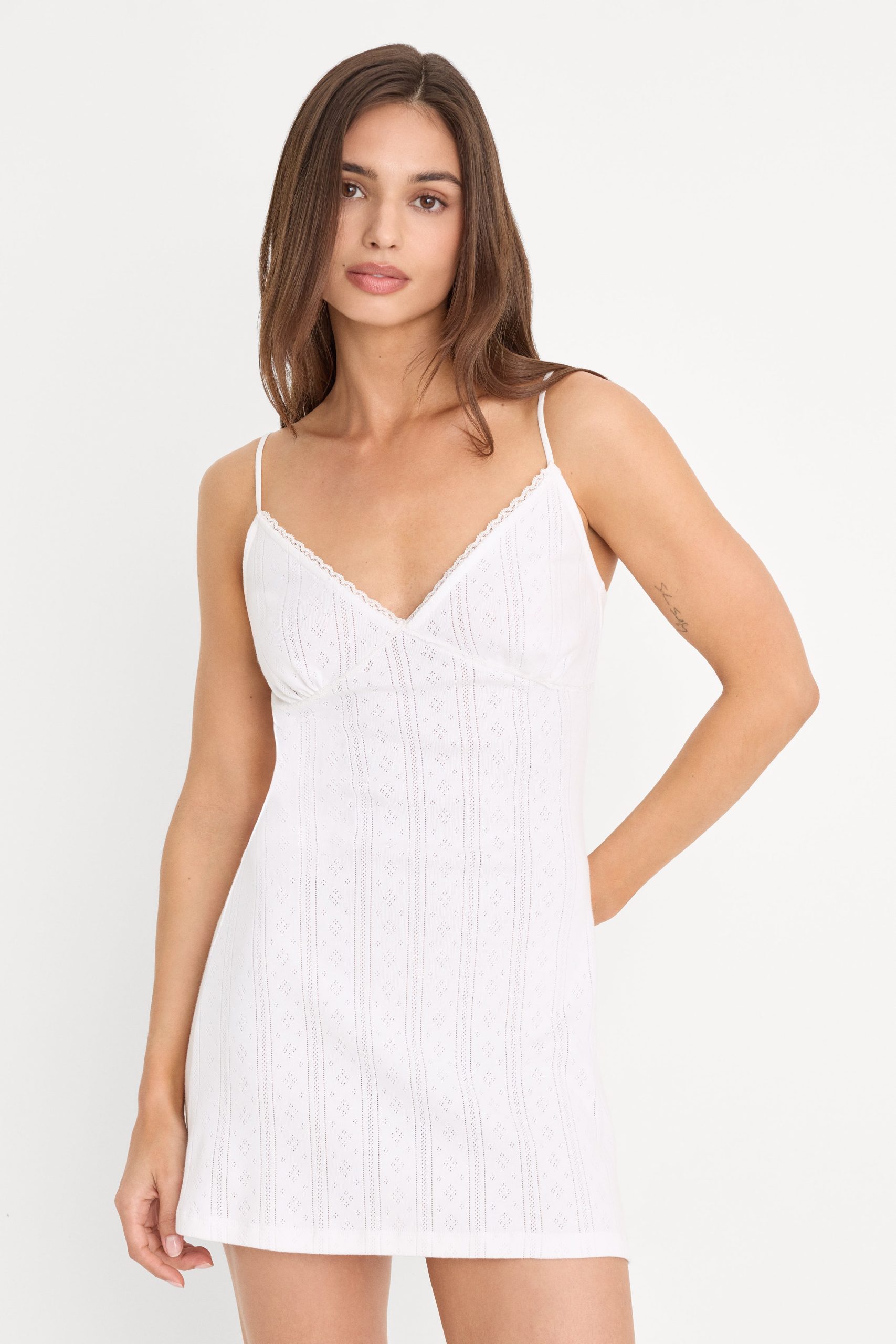 THE POINTELLE MINI DRESS | WHITE001 - Image 2
