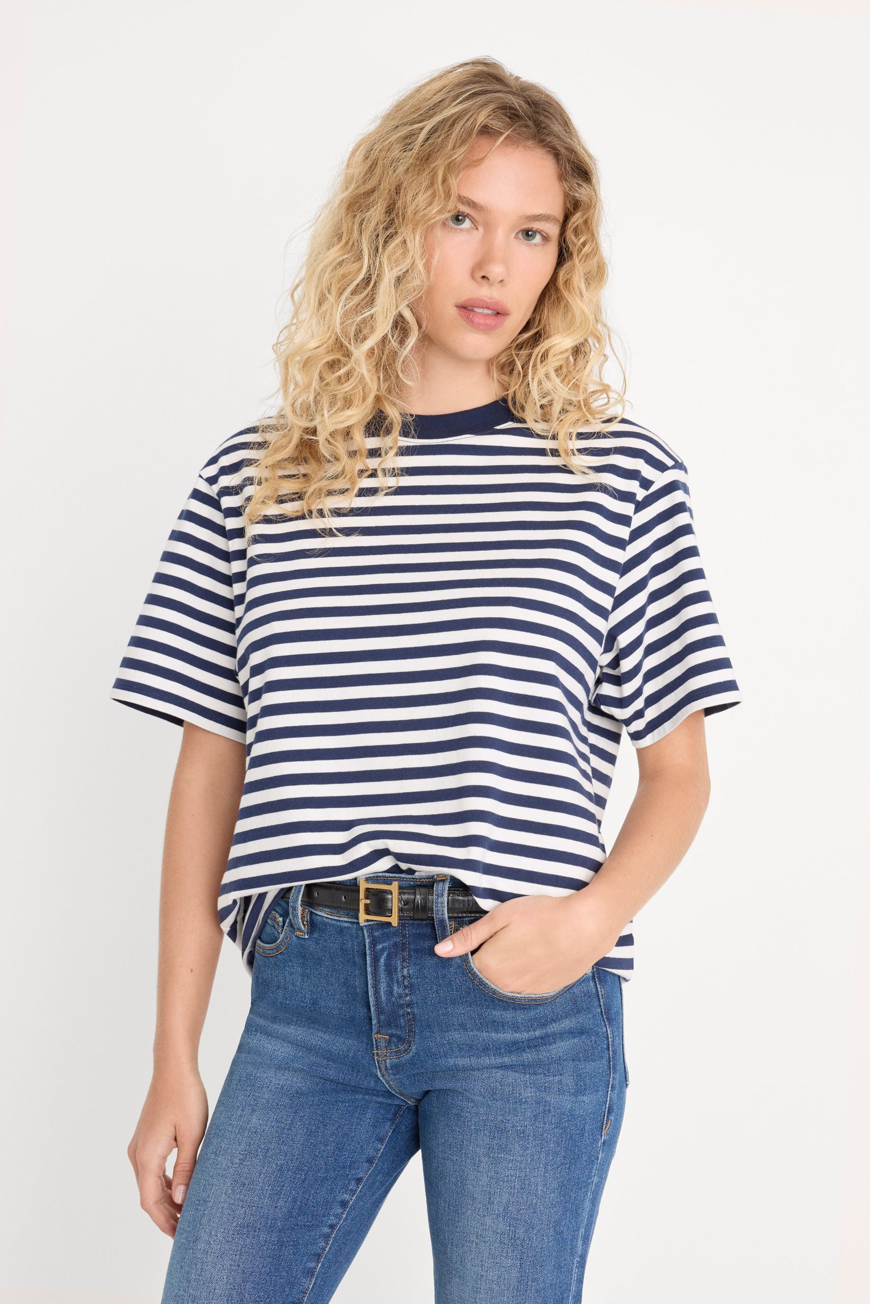 THE OVERSIZED TEE | CLEAN STRIPE HORIZON INK