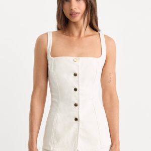 SLEEVELESS DENIM BUTTON FRONT TOP | COTTON WHITE