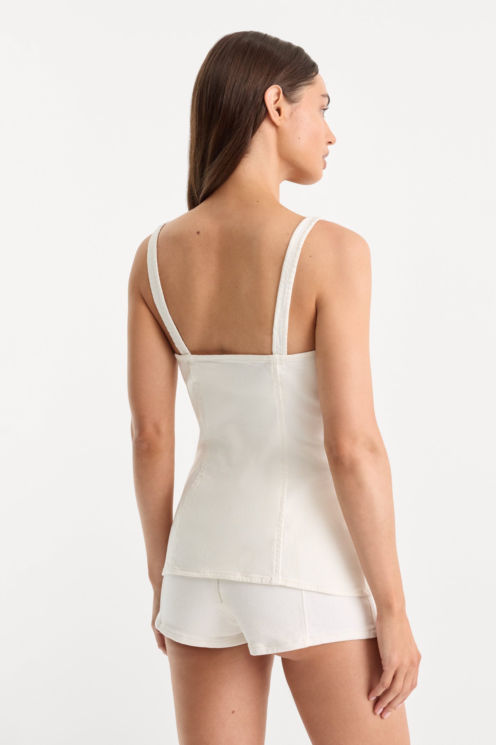 SLEEVELESS DENIM BUTTON FRONT TOP | COTTON WHITE - Image 4