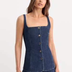 SLEEVELESS DENIM BUTTON FRONT TOP | INDIGO1169