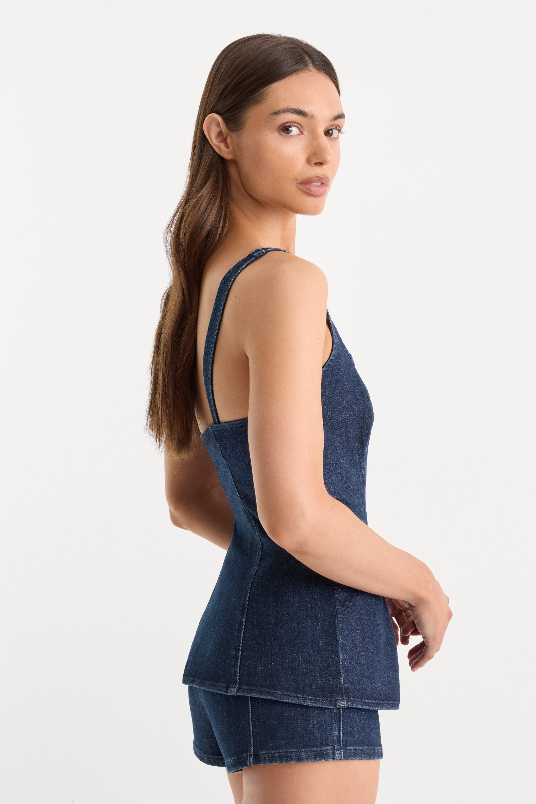 SLEEVELESS DENIM BUTTON FRONT TOP | INDIGO1169 - Image 2