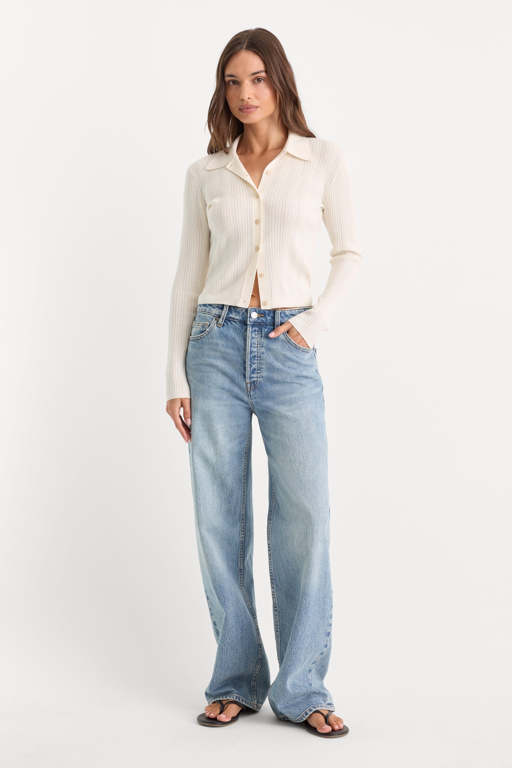 THE LADDER RIB CARDIGAN | CHALK - Image 3