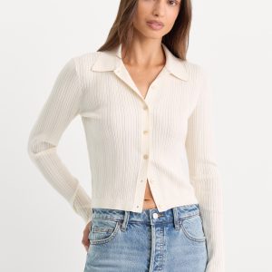 THE LADDER RIB CARDIGAN | CHALK