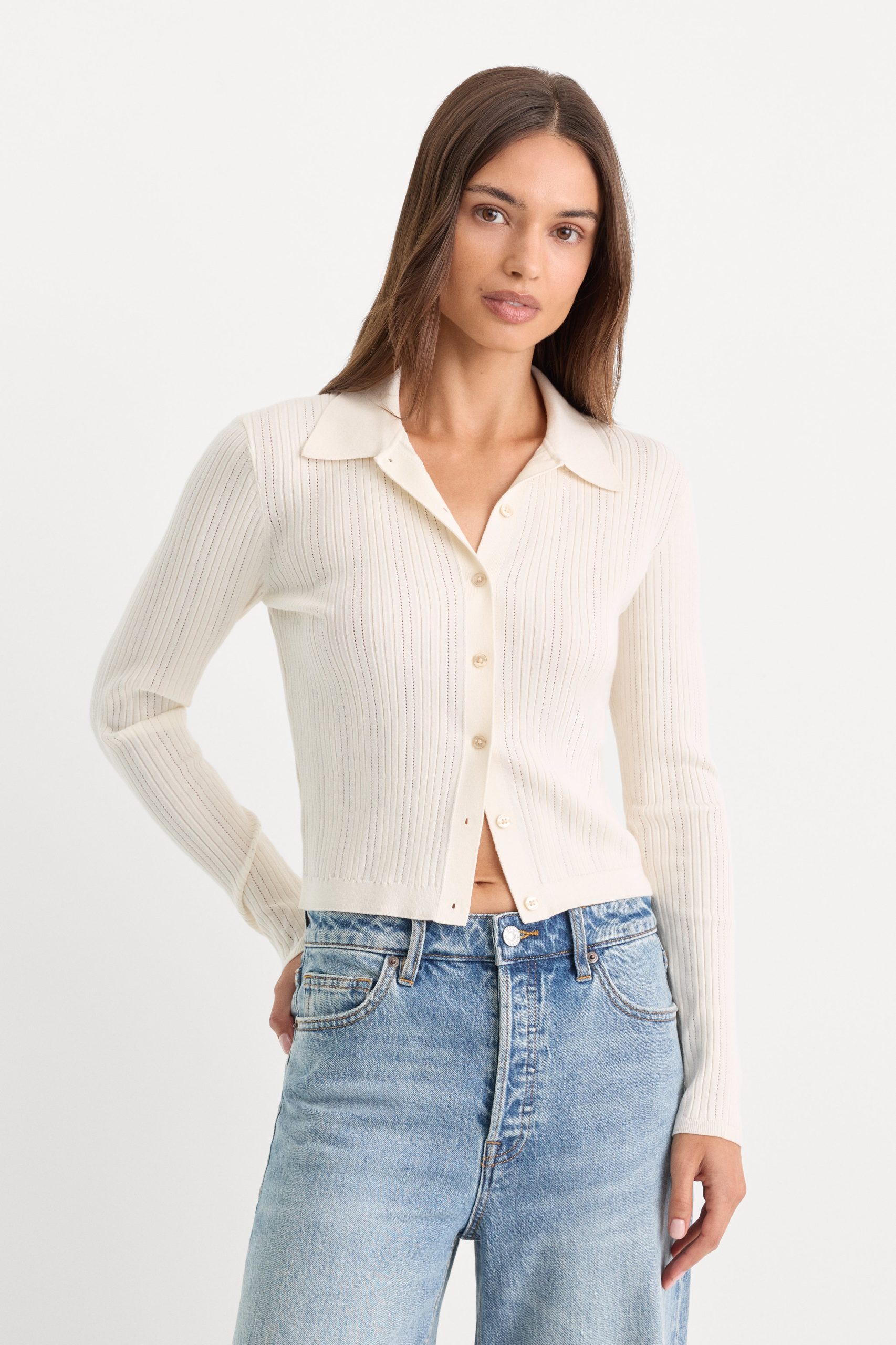 THE LADDER RIB CARDIGAN | CHALK