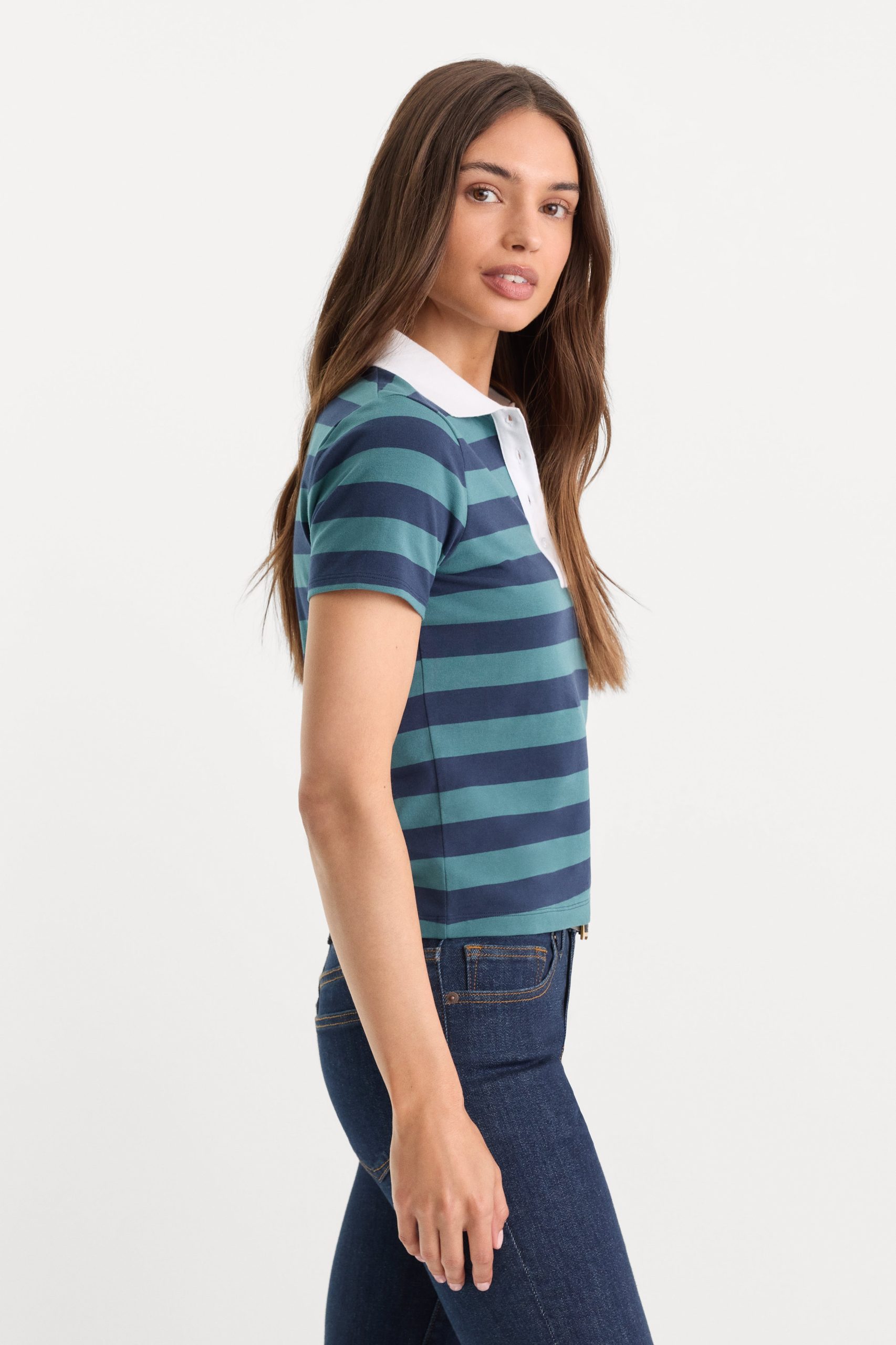 THE EASY POLO | SUMMER STRIPE TEAL - Image 2