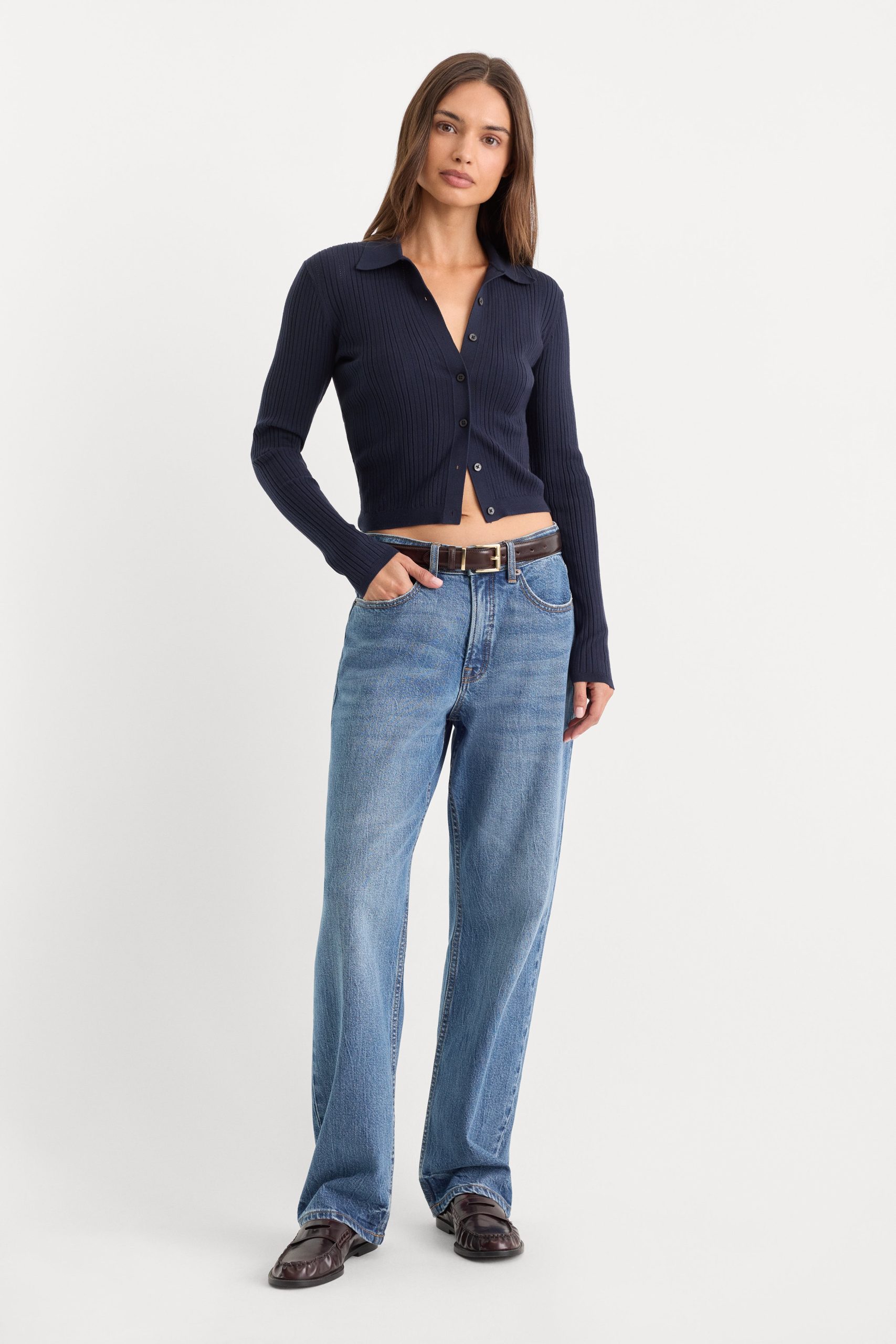 THE LADDER RIB CARDIGAN | MIDNIGHT BLUE - Image 3