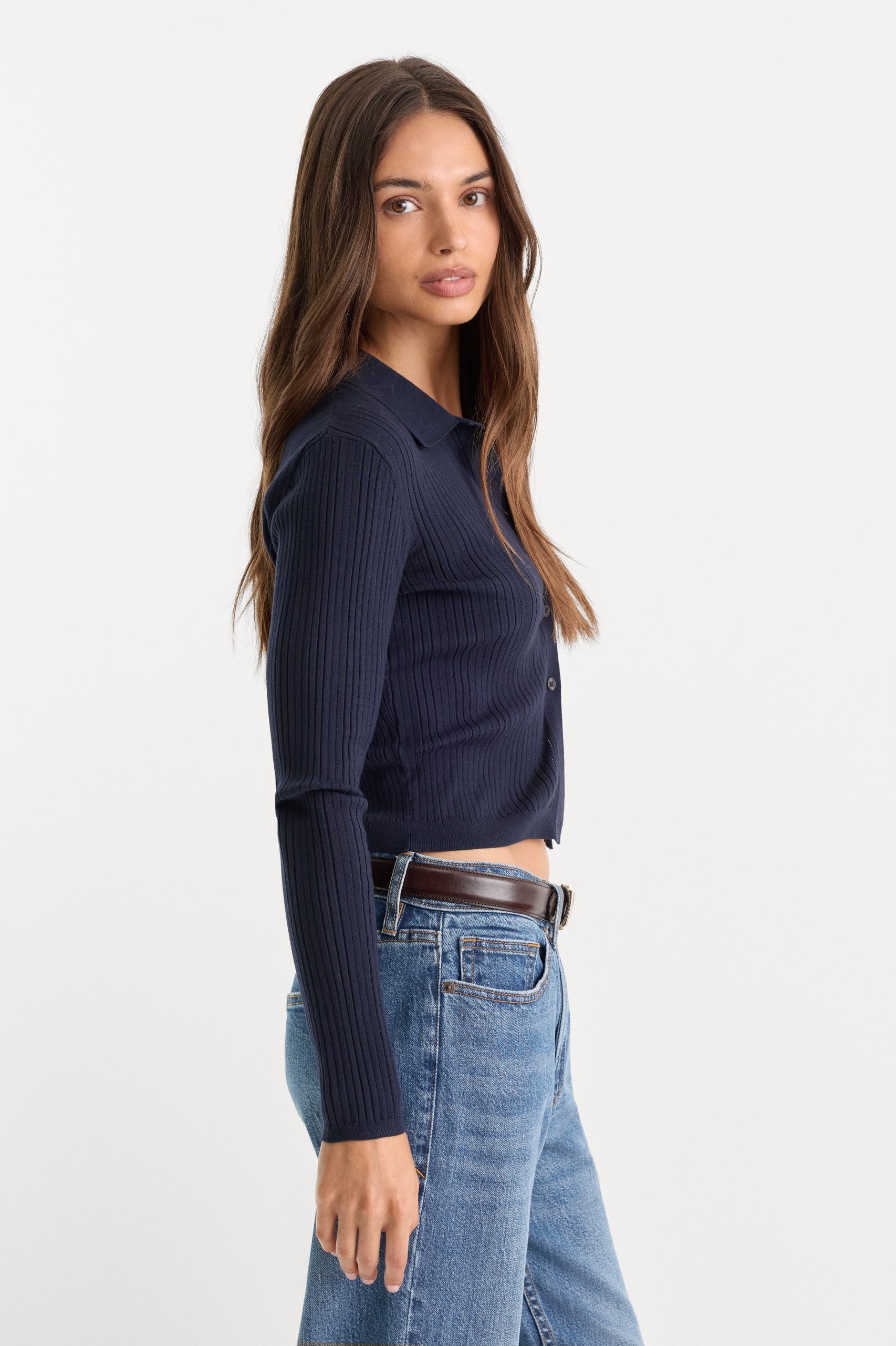 THE LADDER RIB CARDIGAN | MIDNIGHT BLUE - Image 2