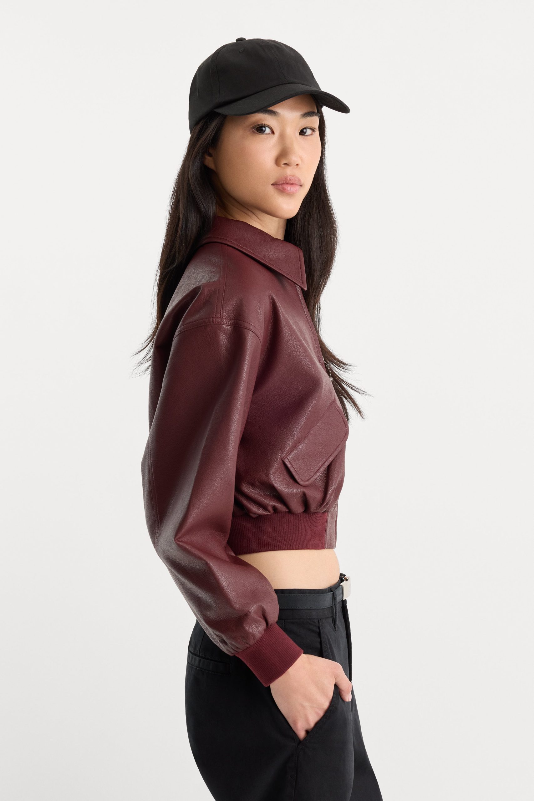 THE BETTER THAN LEATHER BOMBER JACKET | BERRY NOIR - Image 2