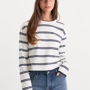 THE LONG SLEEVE LAYERED TEE | NAVY DOUBLE STRIPE