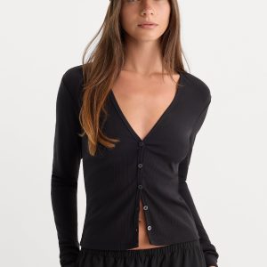 THE RIB V NECK CARDIGAN | BLACK