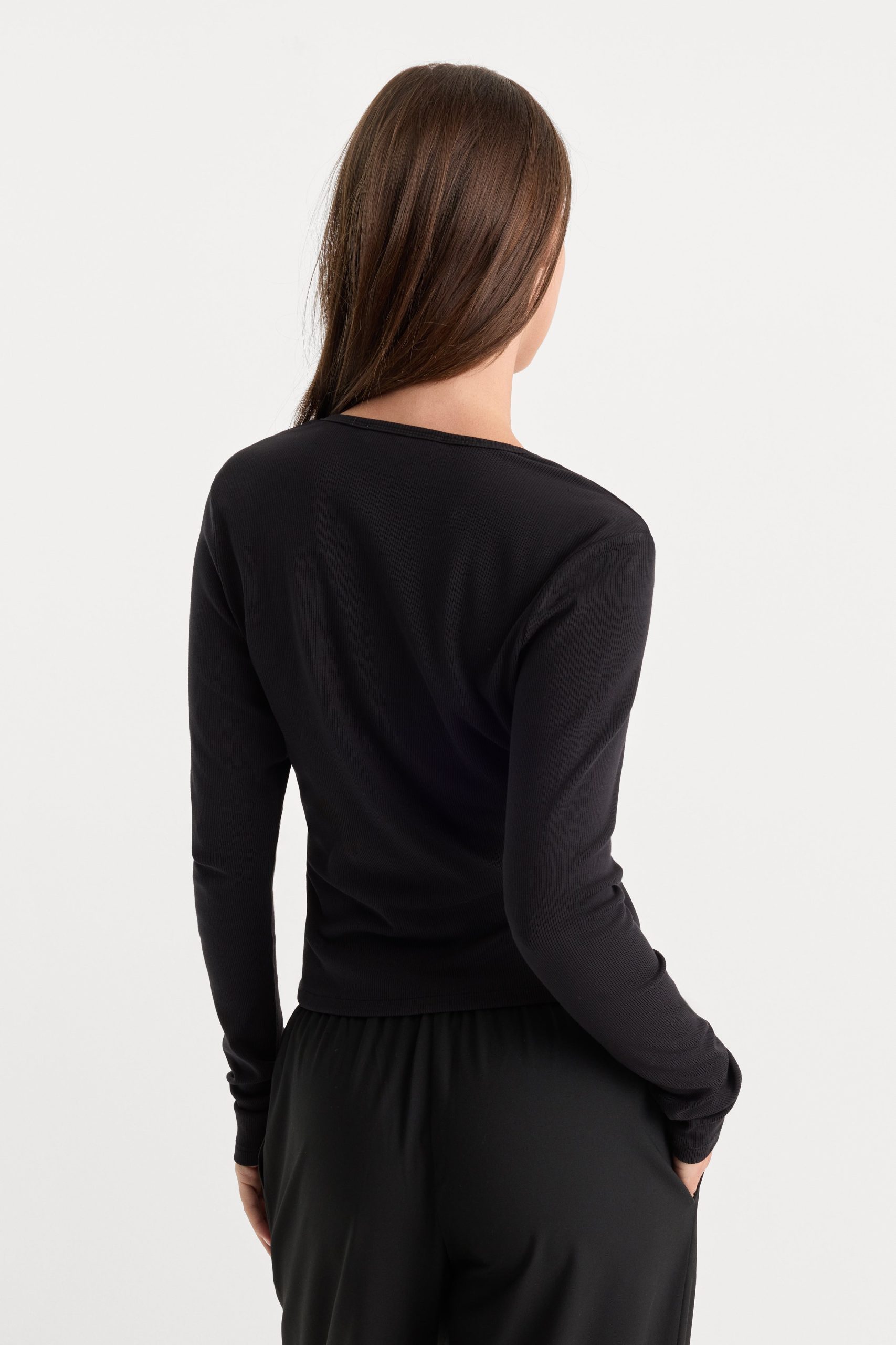 THE RIB V NECK CARDIGAN | BLACK - Image 5