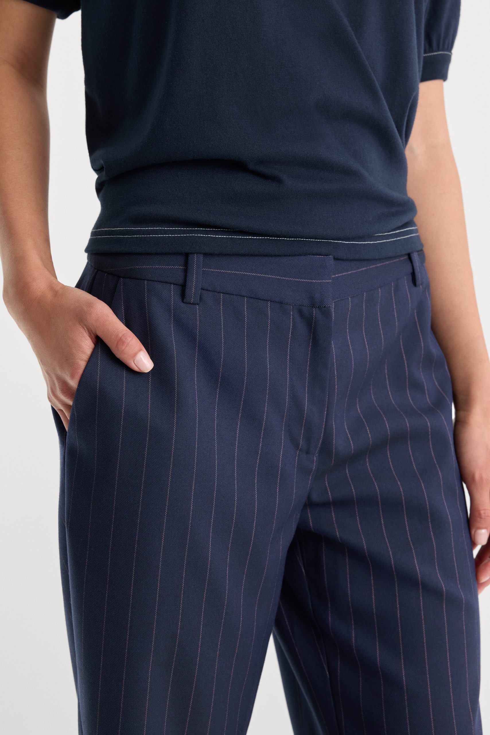THE LOW RISE STRAIGHT LEG TROUSER | NAVY PINSTRIPE - Image 2
