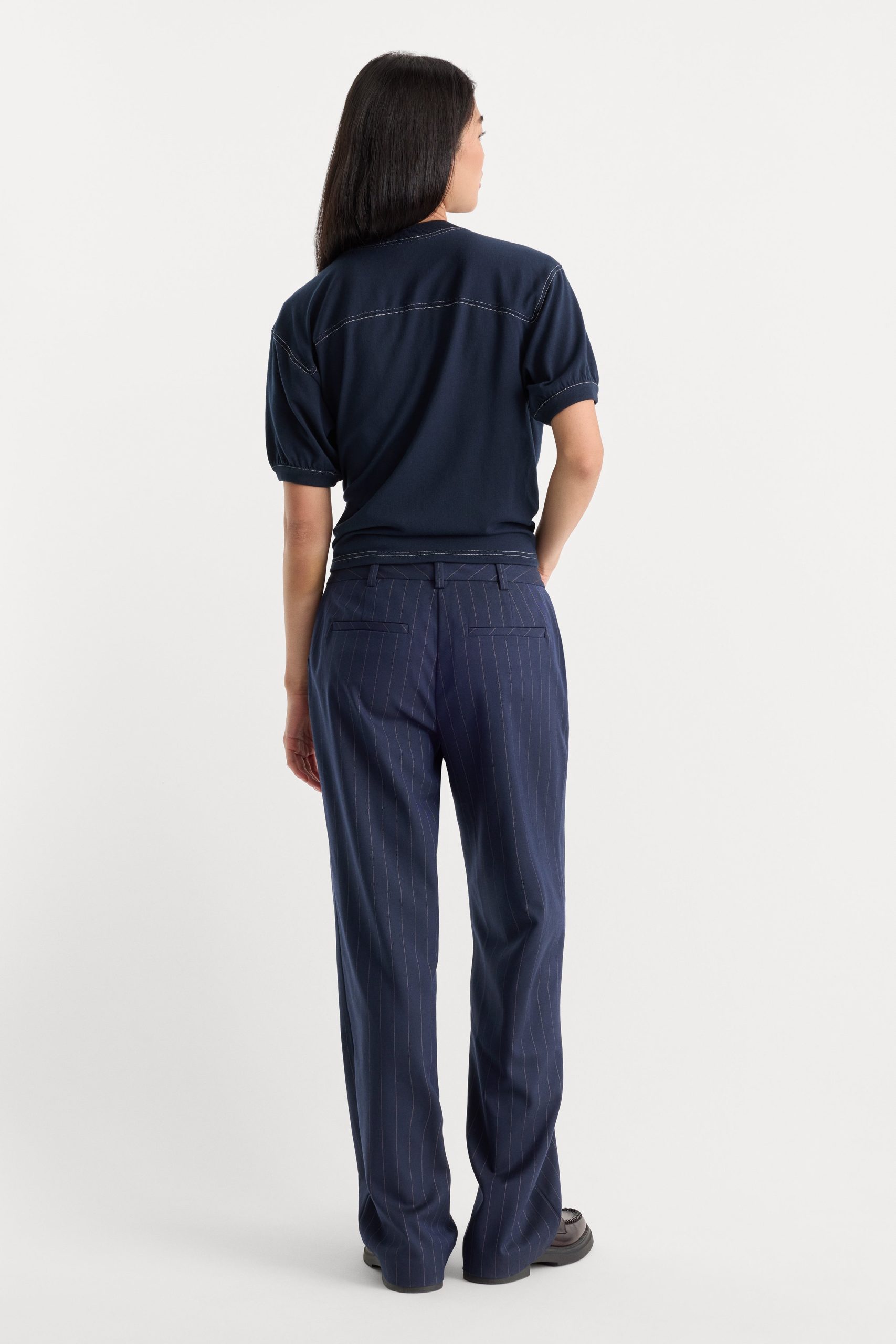 THE LOW RISE STRAIGHT LEG TROUSER | NAVY PINSTRIPE - Image 5