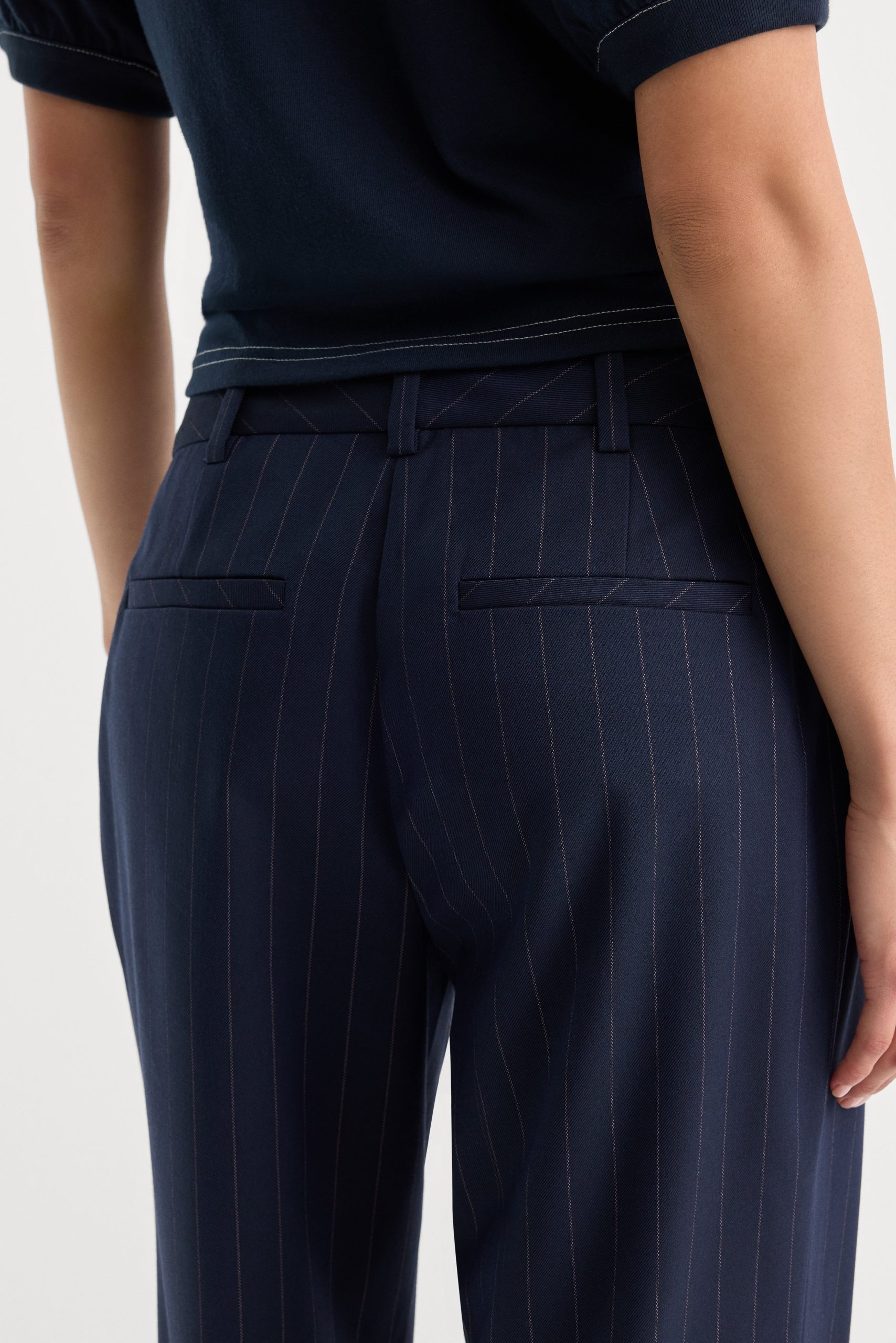 THE LOW RISE STRAIGHT LEG TROUSER | NAVY PINSTRIPE - Image 6