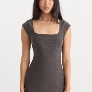 THE CAP SLEEVE MINI DRESS | CHARCOAL MINI HOUNDSTOOTH