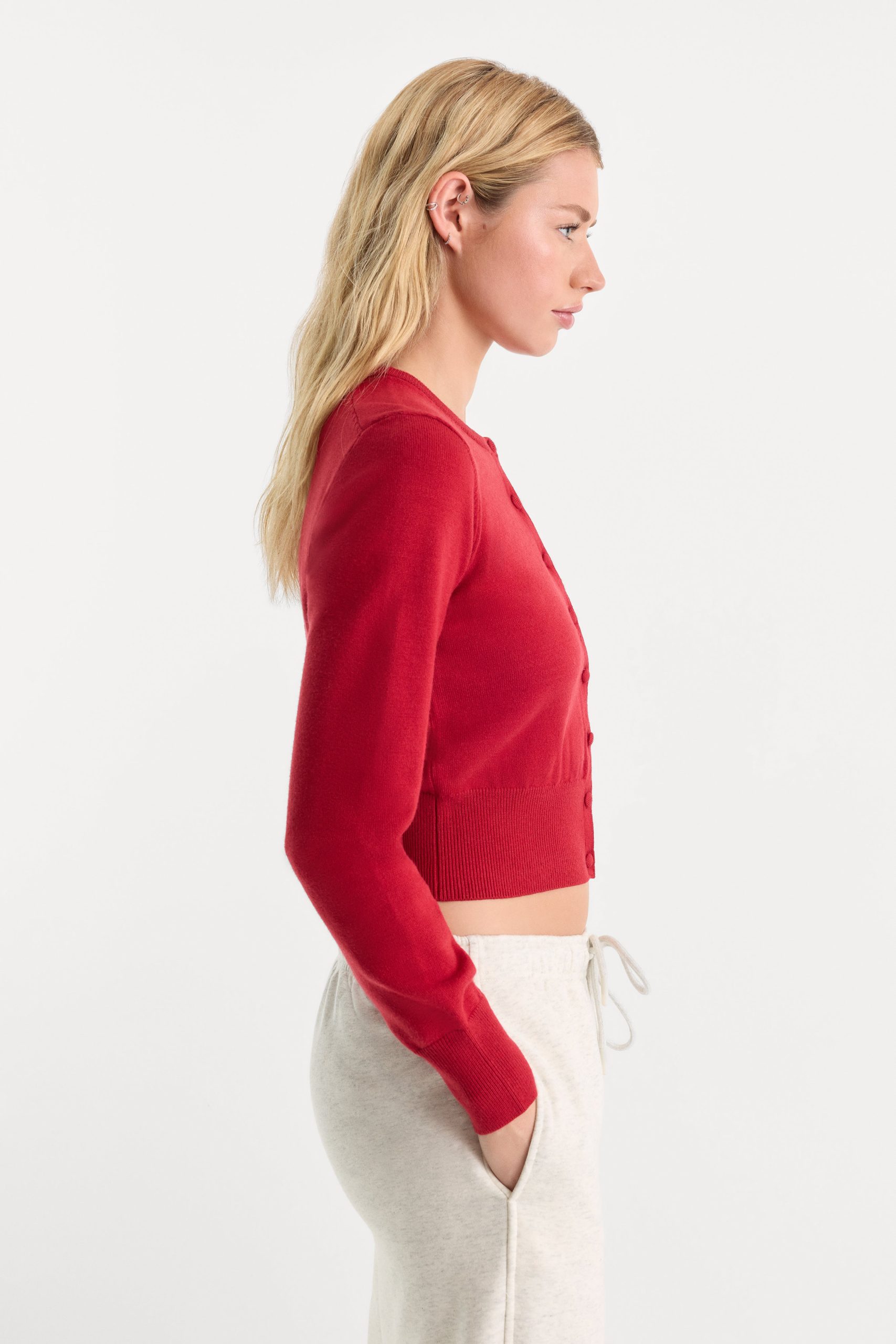 THE FINE KNIT CARDIGAN | CRIMSON ROSE - Image 3